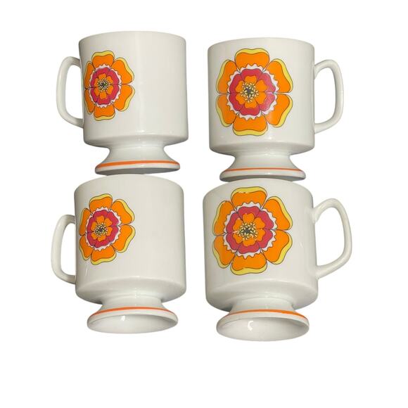 Vintage 70s Flower Power Coffee Mugs: 60s Floral Tea Mugs, S|4 - Picture 2 of 5